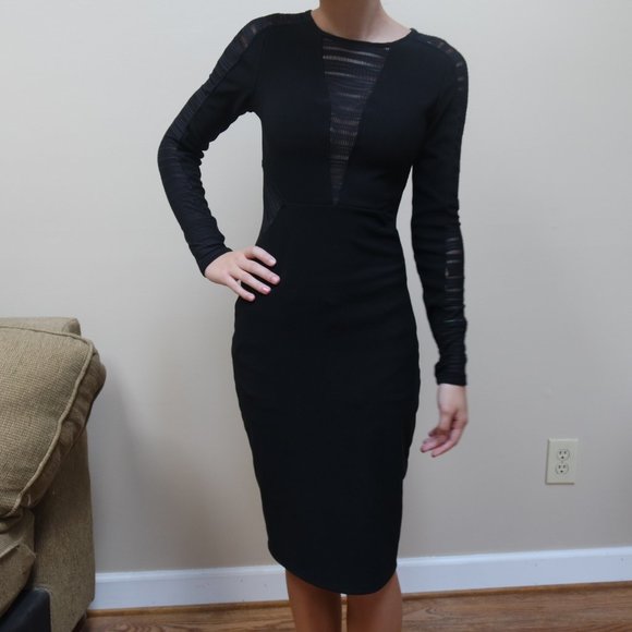 Express Body Con Black Dress with Mesh Detailing - Picture 1 of 8